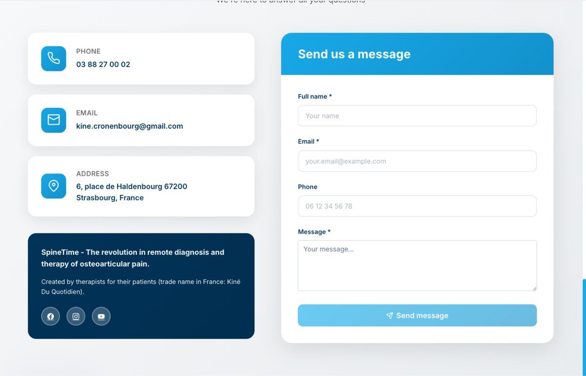 Contact section: phone, e-mail, the Strasbourg address and a message form